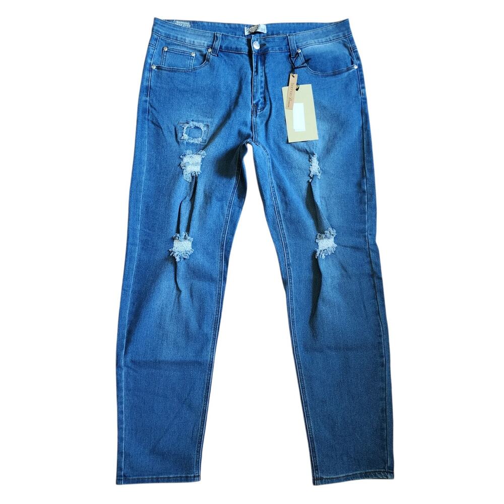 NEW Boohoo Womens Skinny Jeans Size 18 US 22 UK Blue Distressed Mid Rise Stretch